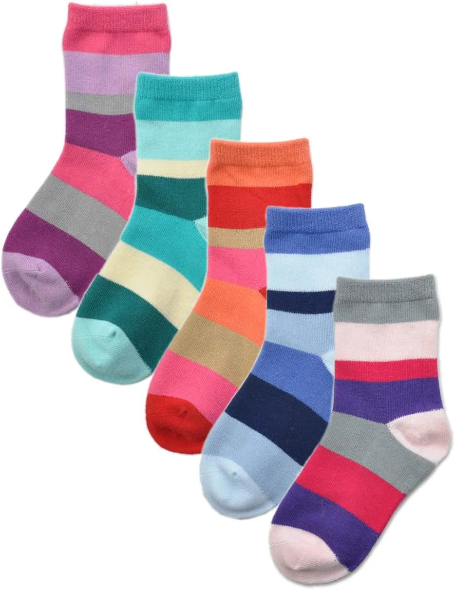 EPEIUS Kids Girls' 5 Pack Seamless Rainbow Stripes Crew Socks