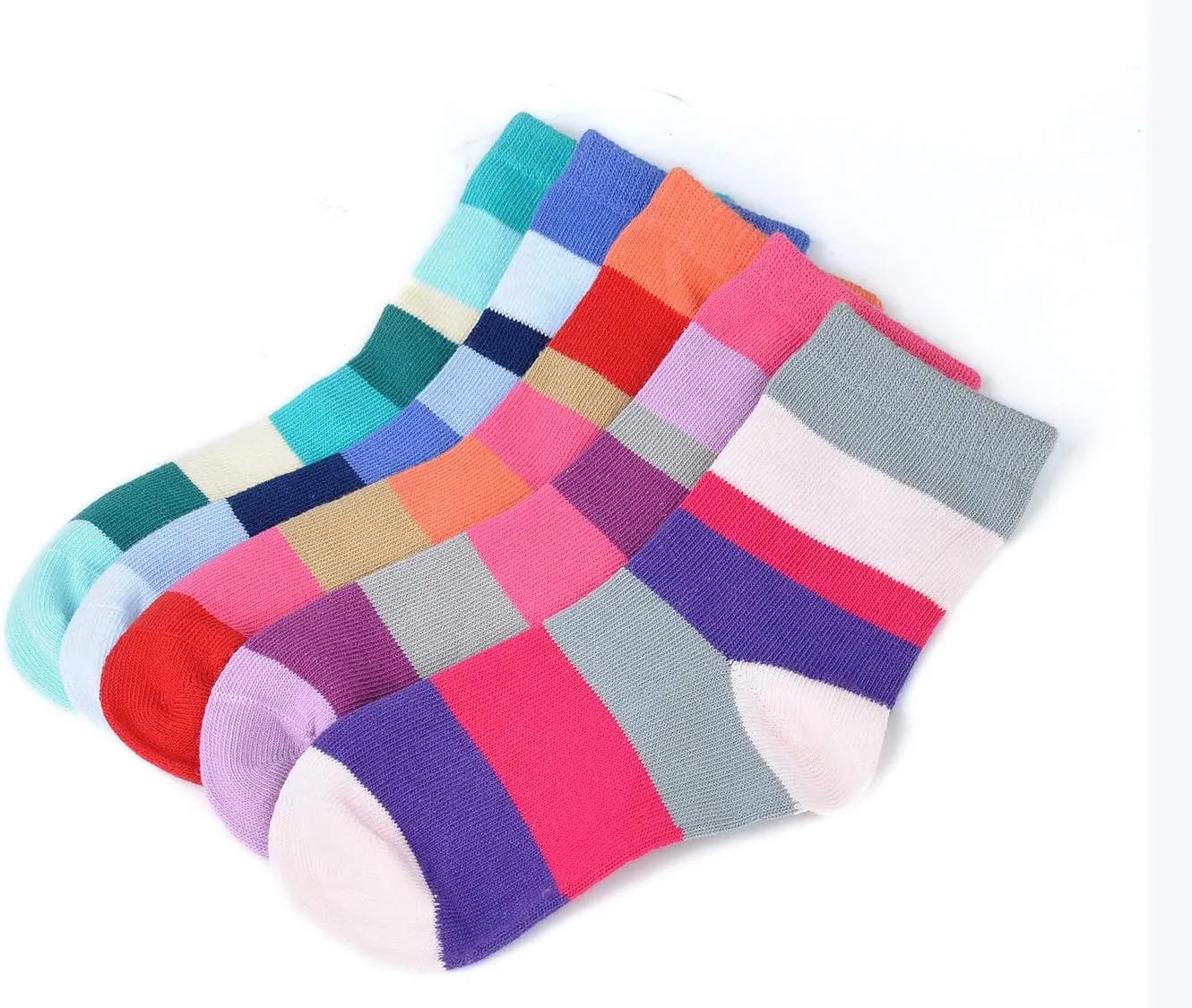 EPEIUS Kids Girls' 5 Pack Seamless Rainbow Stripes Crew Socks