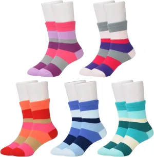 EPEIUS Kids Girls' 5 Pack Seamless Rainbow Stripes Crew Socks