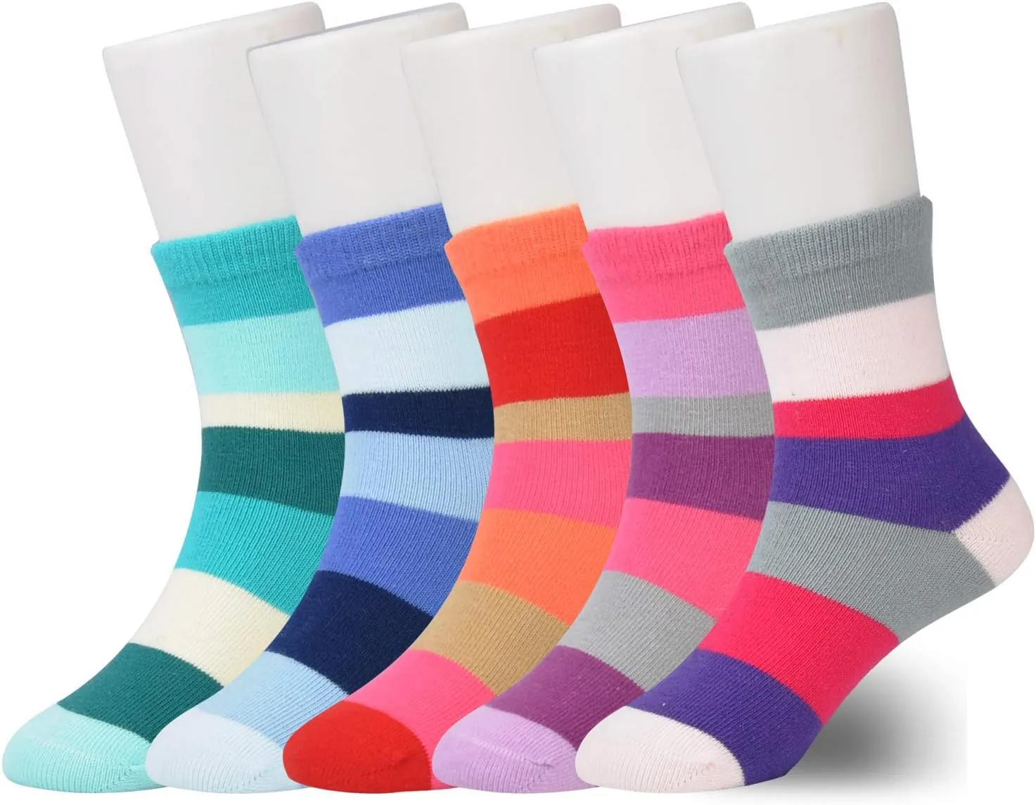 EPEIUS Kids Girls' 5 Pack Seamless Rainbow Stripes Crew Socks