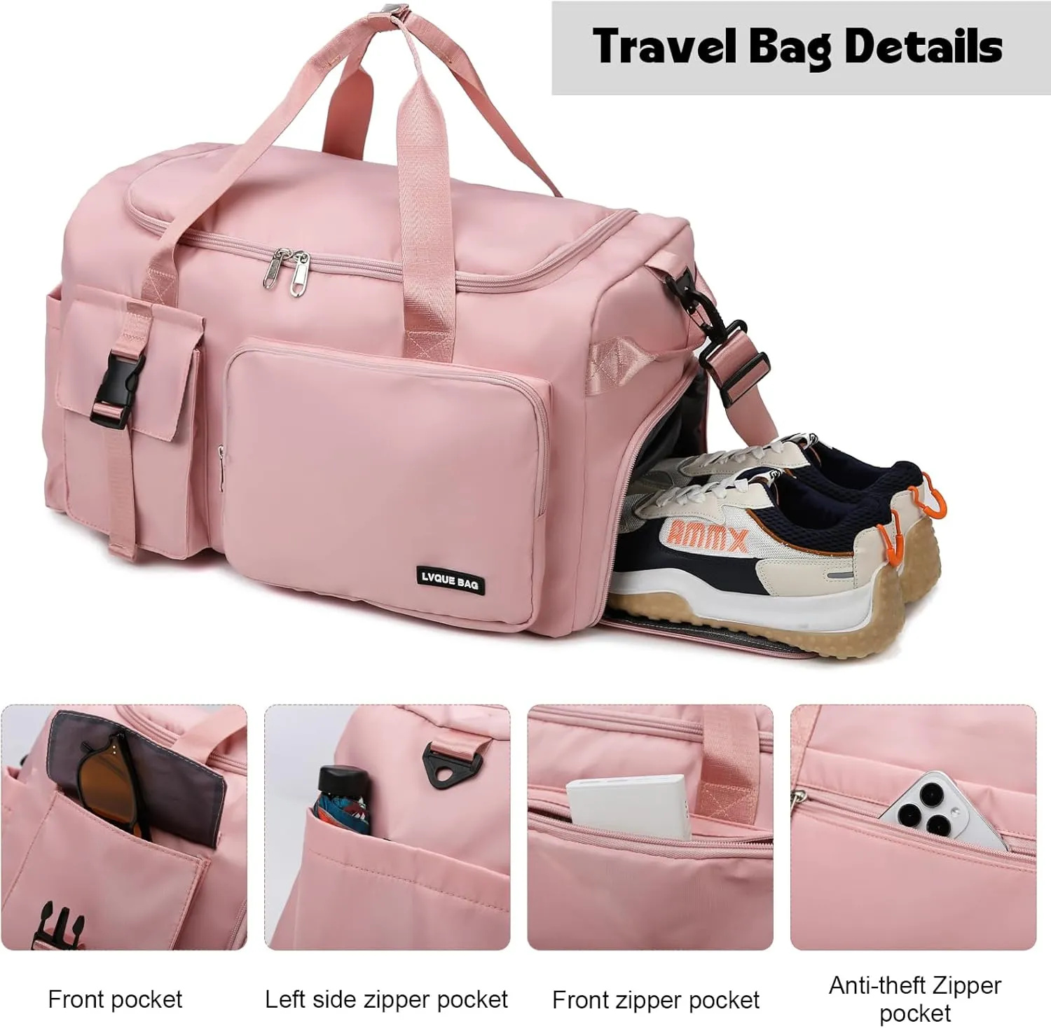 Eslcorri Gym Duffle Bag for Women Men, Sports Backpack with Wet & Shoe Compartment, Fitness Overnight Weekender Bag for Yoga, Swim, Travel (Style B, GrayPink)