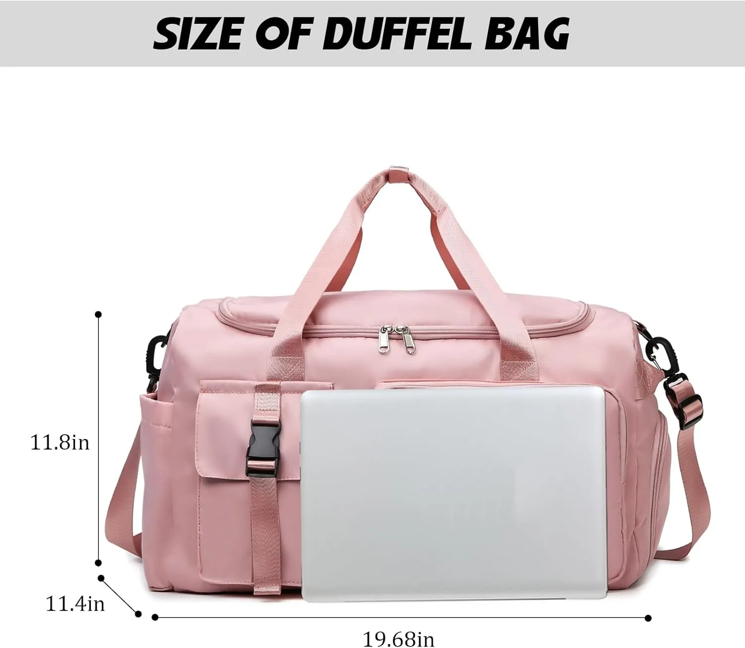 Eslcorri Gym Duffle Bag for Women Men, Sports Backpack with Wet & Shoe Compartment, Fitness Overnight Weekender Bag for Yoga, Swim, Travel (Style B, GrayPink)