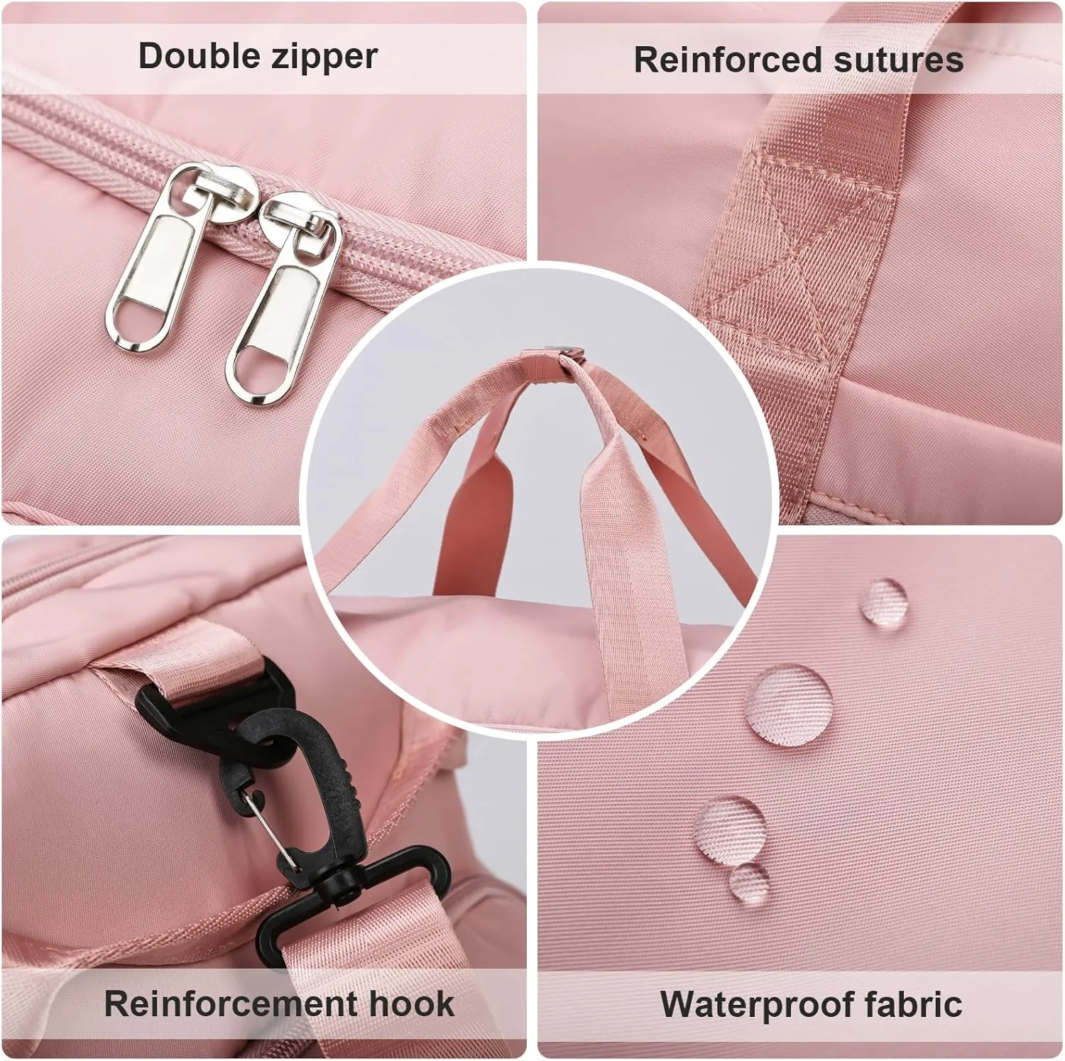 Eslcorri Gym Duffle Bag for Women Men, Sports Backpack with Wet & Shoe Compartment, Fitness Overnight Weekender Bag for Yoga, Swim, Travel (Style B, GrayPink)