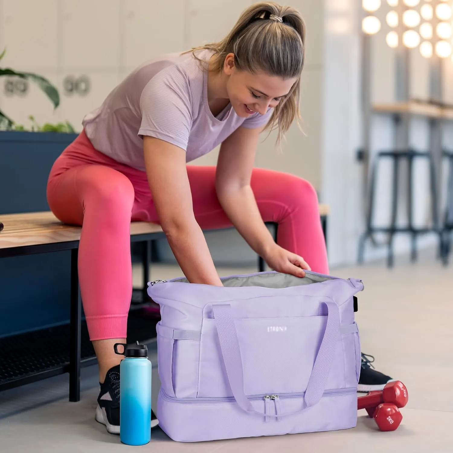ETRONIK Gym Bag for Women, Travel Duffel Bag with USB Charging Port, Weekender Overnight Bag with Wet Pocket and Shoes Compartment for Women, Travel, Gym, Yoga (Purple)