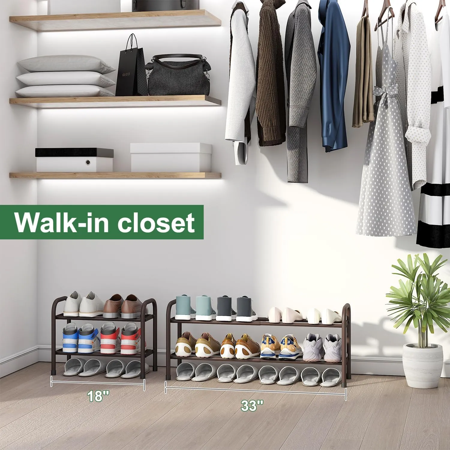 Expandable Shoe Rack, 2-Tier Shoe Shelf for Closet, Adjustable Length Shoe Shelf Storage Organizer, Standing Shoe Rack for Entryway