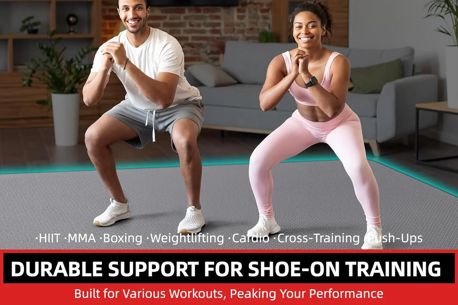 Extra Large Exercise Mat, 10'x6'/9'x6'/8'x6'/7'x5'/6'x4' (8mm/10mm) Thick Workout Mat for Home Gym Flooring, Garage, Shoe-Friendly, High-Density, MMA, HIIT, Weight Lifting, Cardio&Strength