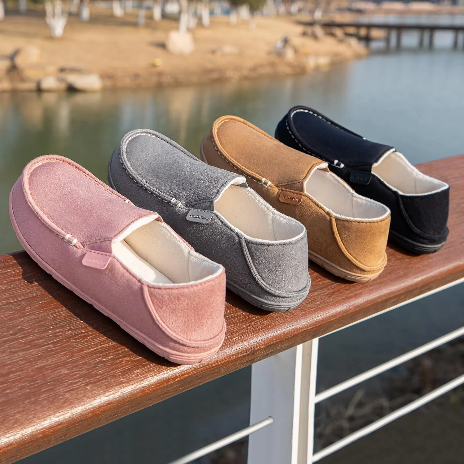 FamilyFairy Women's Microsuede Moccasin Slippers Cozy Memory Foam House Shoes for Indoor Outdoor