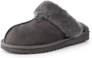 FANTURE Genuine Australian Sheepskin Women Slippers, Memory Foam Fluffy Shearling Slippers Indoor Outdoor House Shoes with Warm Lining