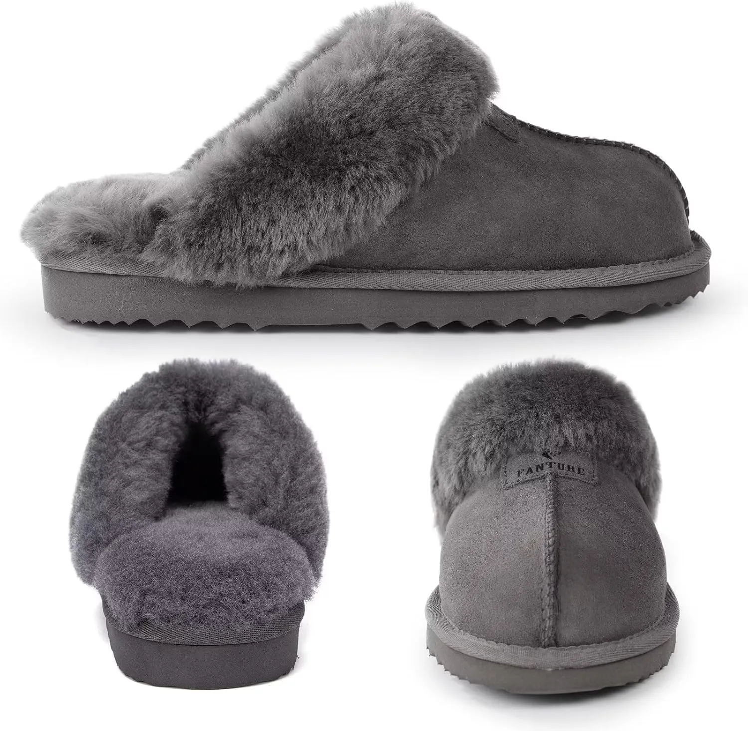 FANTURE Genuine Australian Sheepskin Women Slippers, Memory Foam Fluffy Shearling Slippers Indoor Outdoor House Shoes with Warm Lining