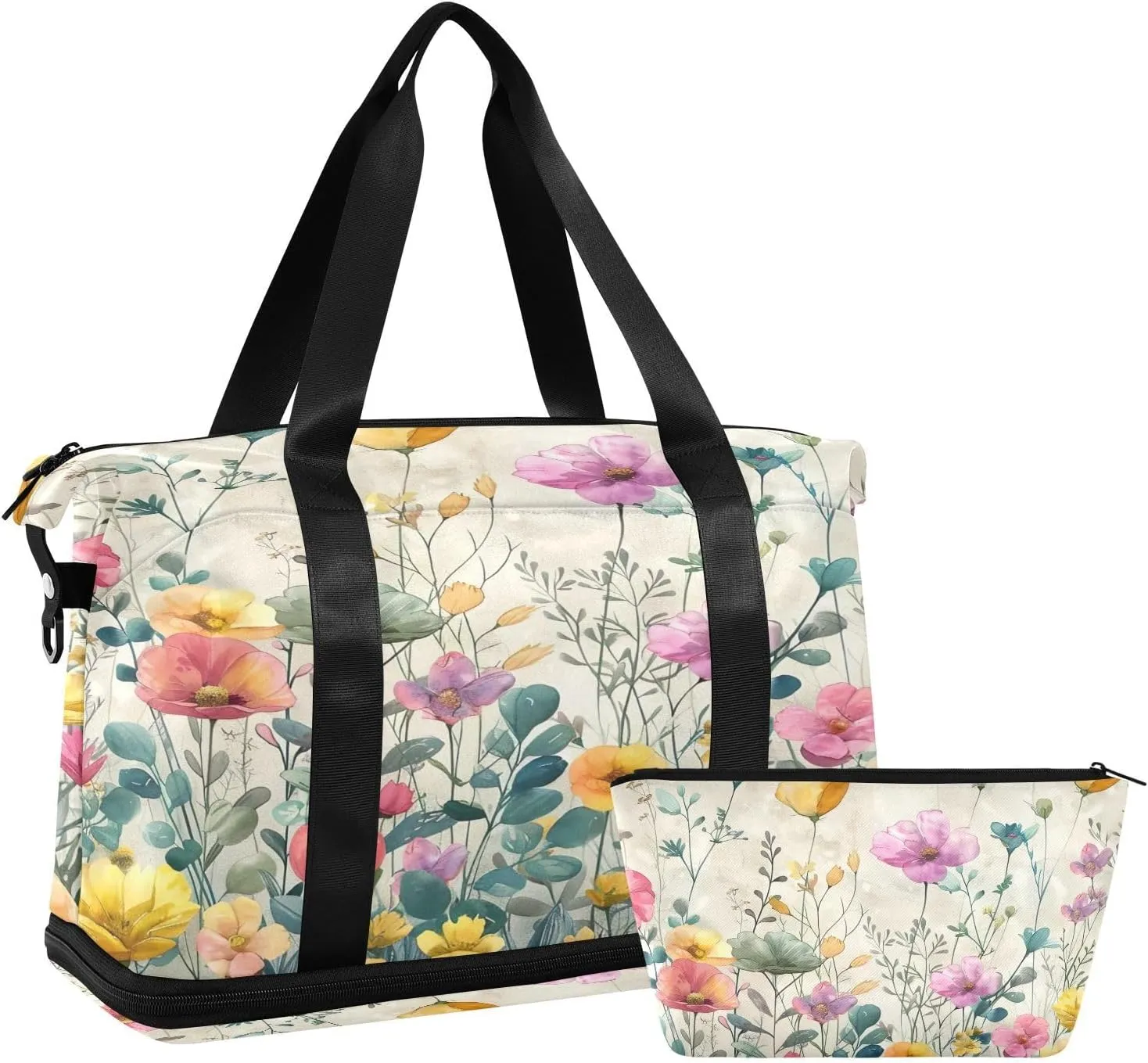 Farmland Wildflowers Gym Bag for Women Sport Travel Duffel Bag Shoulder Weekender Overnight Bags with Wet Pocket & Shoe Compartment