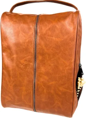 Faux Leather Golf Shoe Bag for Men & Women Shoe Carrier With Ventilation, Durable Nylon Inner Material & Side Pocket for Golf Accesssories Organizer