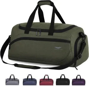 FIORETTO 35L Mens Sports Gym Duffle Bag with Wet Pocket & Shoe Compartment, Overnight Weekender Bag with Padded Shoulder Strap, Ideal for Travel, Gym, Sports, Swimming, Green