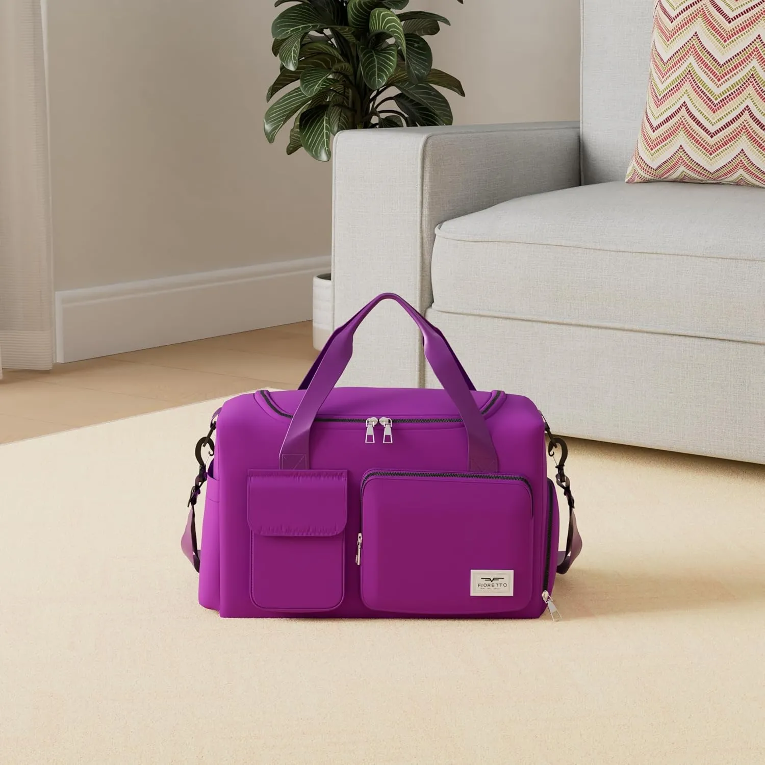 FIORETTO Women's Gym Duffle Bag with Shoes Compartment, 37L Capacity, Ideal for Travel, Gym, Sports, Duffel, Weekender