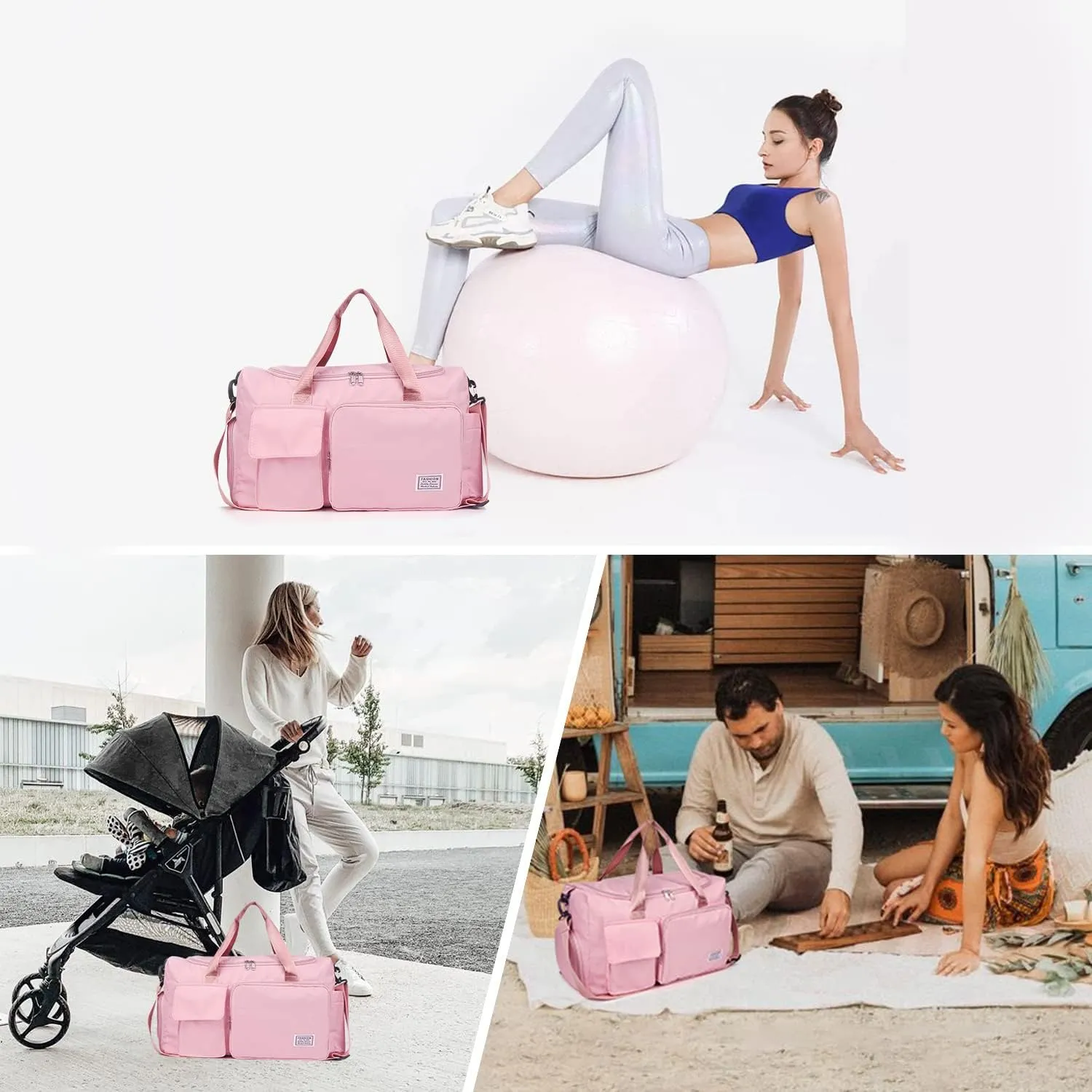FIORETTO Women's Gym Duffle Bag with Shoes Compartment, 37L Capacity, Ideal for Travel, Gym, Sports, Duffel, Weekender