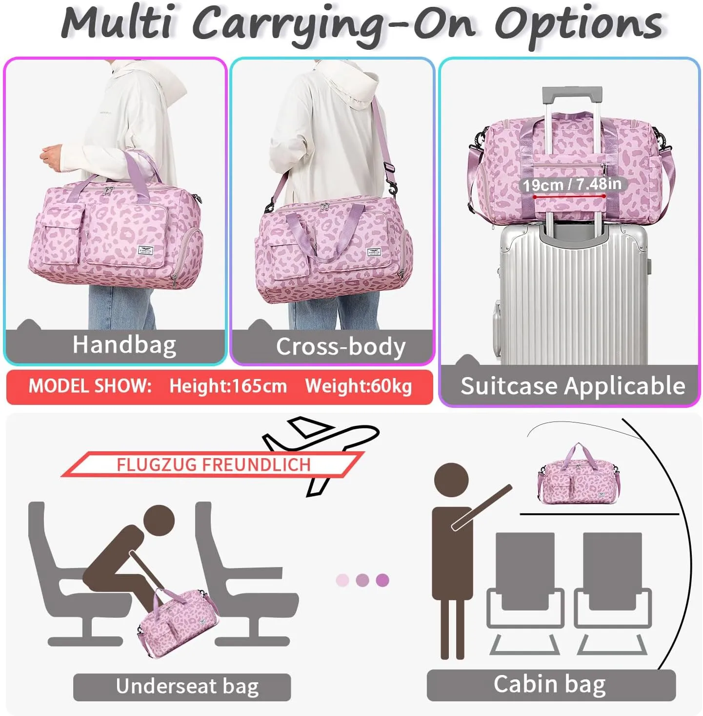 FIORETTO Women's Gym Duffle Bag with Shoes Compartment, 37L Capacity, Ideal for Travel, Gym, Sports, Duffel, Weekender