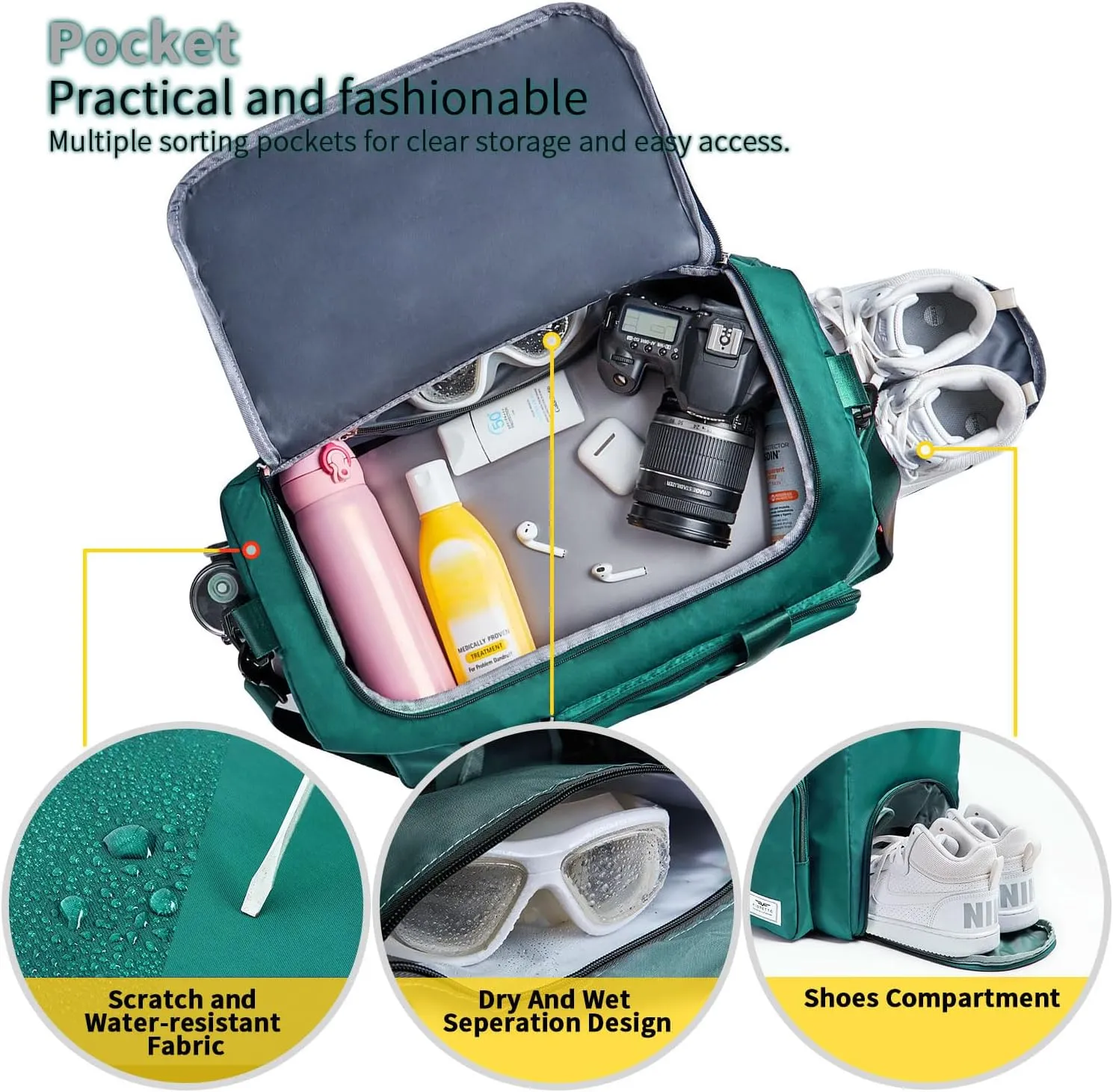 FIORETTO Women's Gym Duffle Bag with Shoes Compartment, 37L Capacity, Ideal for Travel, Gym, Sports, Duffel, Weekender