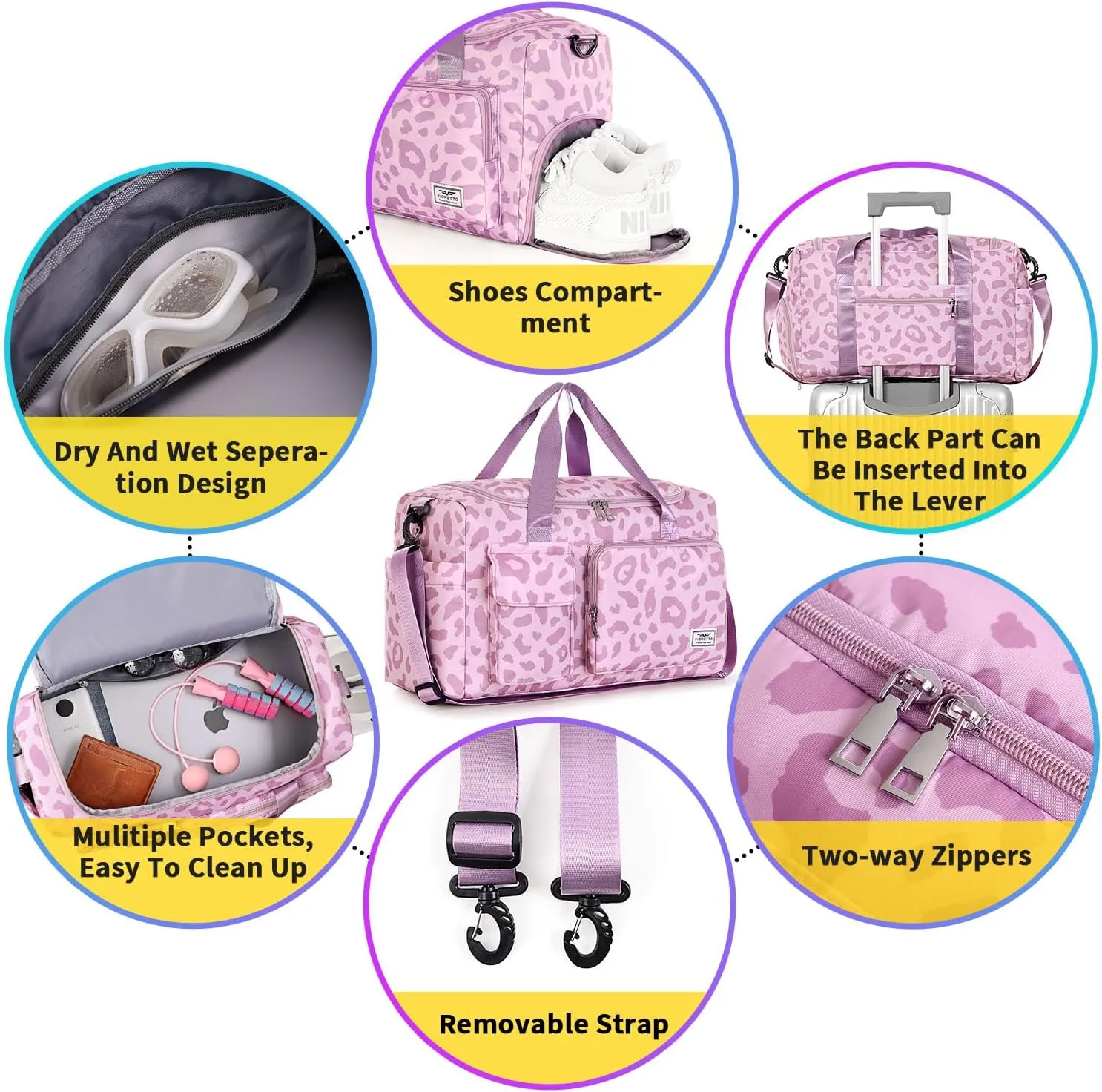FIORETTO Women's Gym Duffle Bag with Shoes Compartment, 37L Capacity, Ideal for Travel, Gym, Sports, Duffel, Weekender