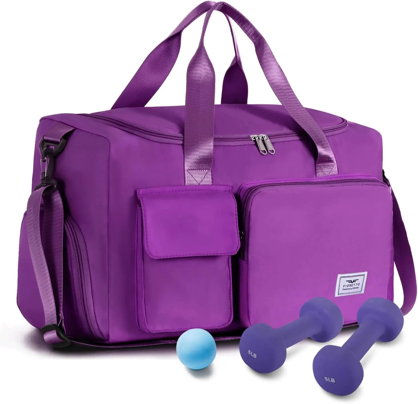 FIORETTO Women's Gym Duffle Bag with Shoes Compartment, 37L Capacity, Ideal for Travel, Gym, Sports, Duffel, Weekender