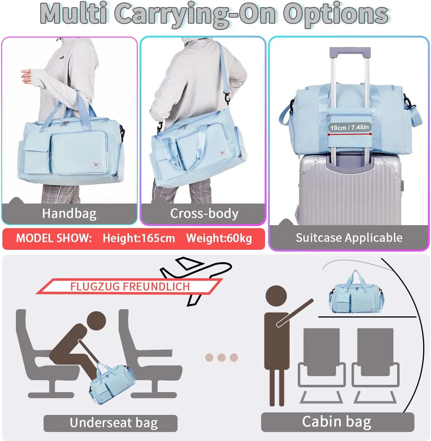 FIORETTO Women's Gym Duffle Bag with Shoes Compartment, 37L Capacity, Ideal for Travel, Gym, Sports, Duffel, Weekender