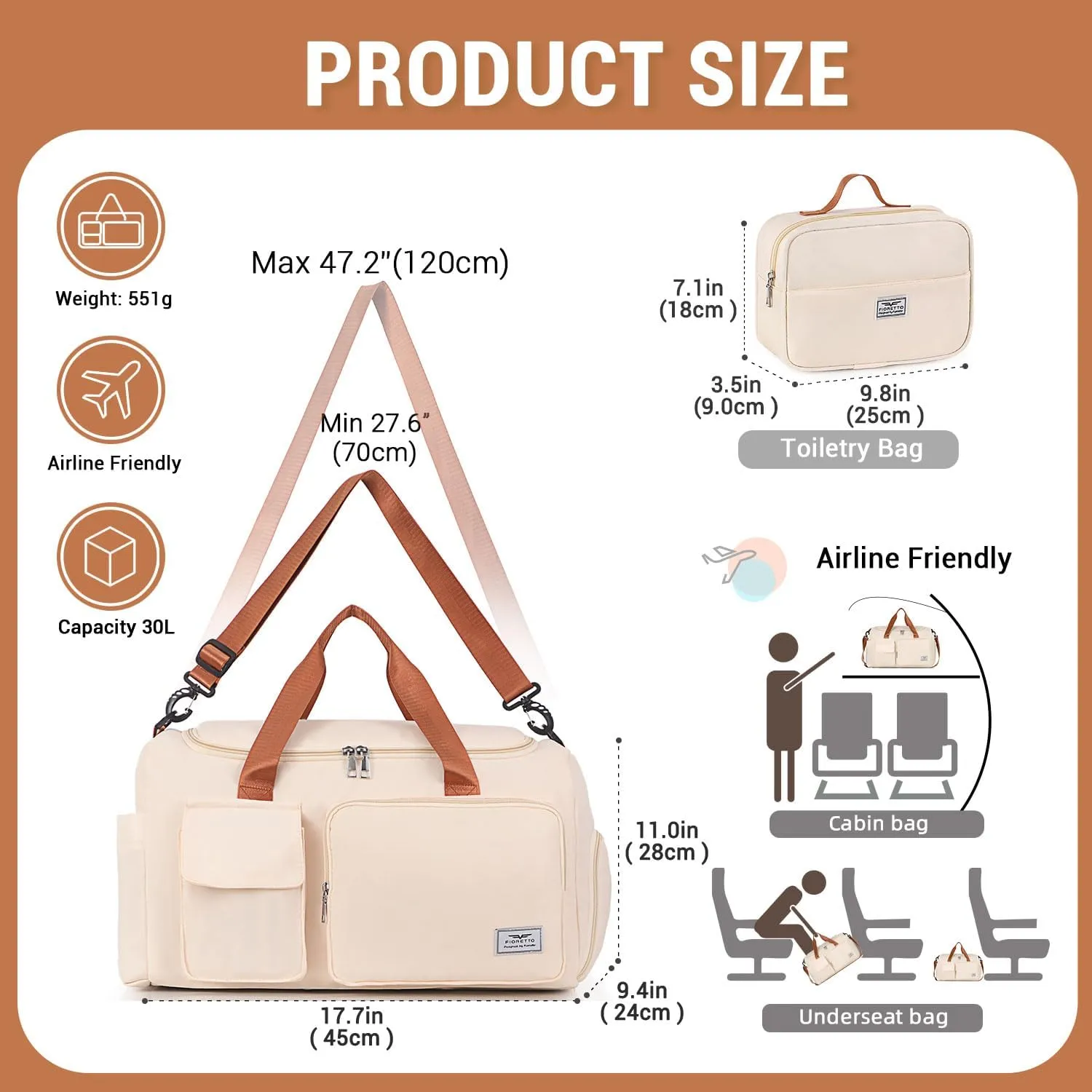FIORETTO Women's Gym Duffle Bag with Shoes Compartment, 37L Capacity, Ideal for Travel, Gym, Sports, Duffel, Weekender