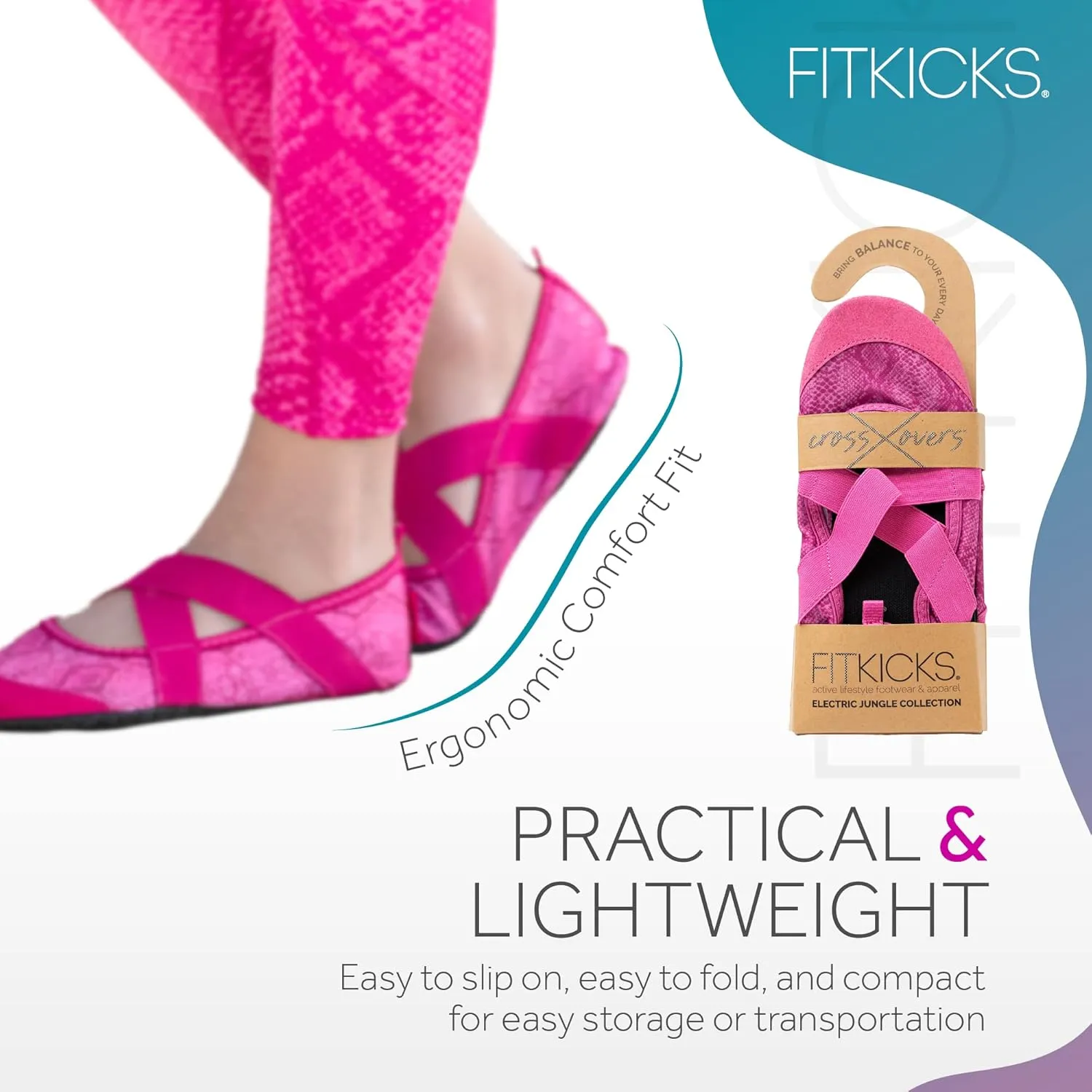 FITKICKS Crossovers Electric Jungle Collection Active Lifestyle Footwear Double Grip Straps Reinforced Toe Flexible Range of Motion Comfort Fit