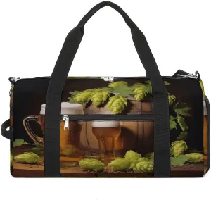 Fitness Bag,Beer And Hop Cones Print Gym Bag,sports Travel Fitness Bag,essentials Gym Bag,gym Bag with Shoe Compartment