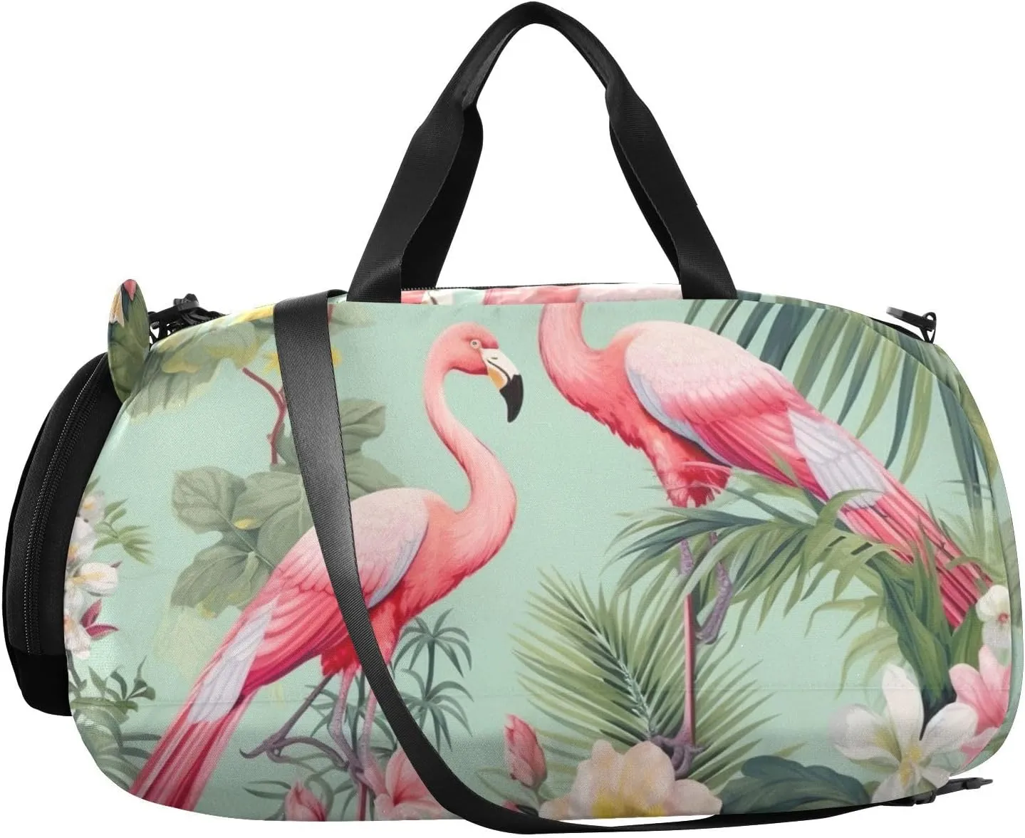 Flamingos Palm Flowers Kids Overnight Duffle Bag,Gymnastics Sports Dance Bag with Shoe Compartment & Wet Pocket, Travel Weekender Tote for Boys & Girls
