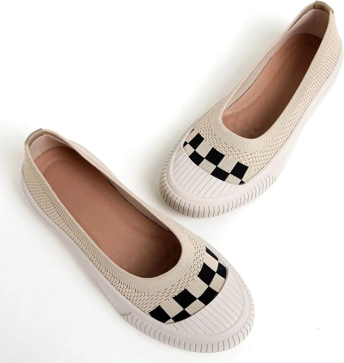 Flats for Women Knit Shoes Round Toe Ballet Flats Slip On Walking Flat Shoe Comfort Soft