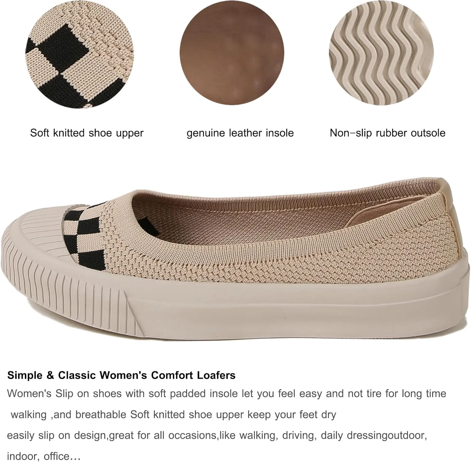 Flats for Women Knit Shoes Round Toe Ballet Flats Slip On Walking Flat Shoe Comfort Soft