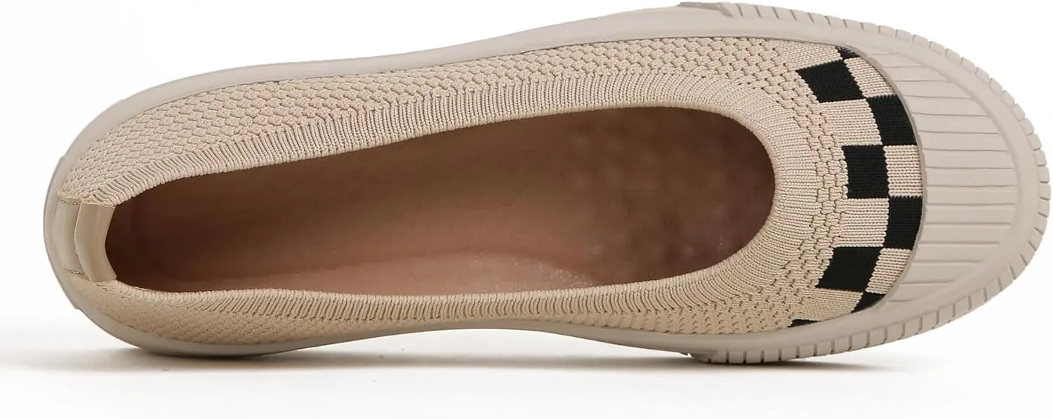 Flats for Women Knit Shoes Round Toe Ballet Flats Slip On Walking Flat Shoe Comfort Soft