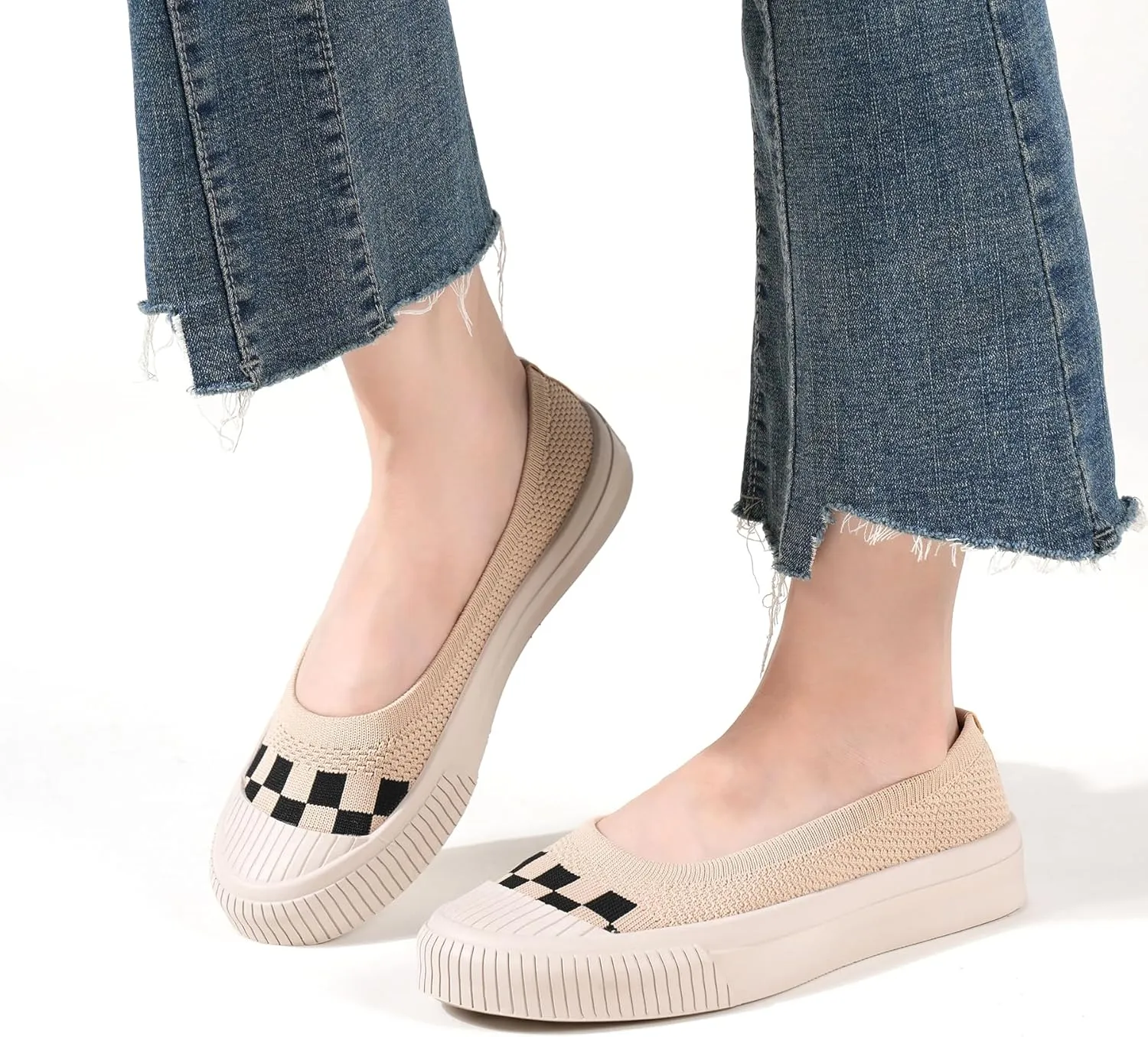 Flats for Women Knit Shoes Round Toe Ballet Flats Slip On Walking Flat Shoe Comfort Soft