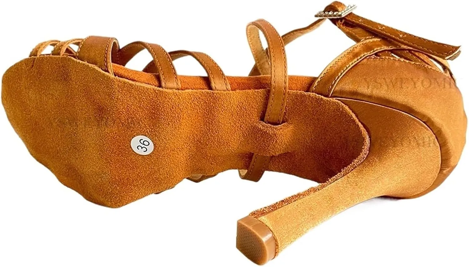 FOEBE Brown Satin Soft Leather Latin Ballroom Dance Shoes Soft Indoor 10cm High Dance Heels