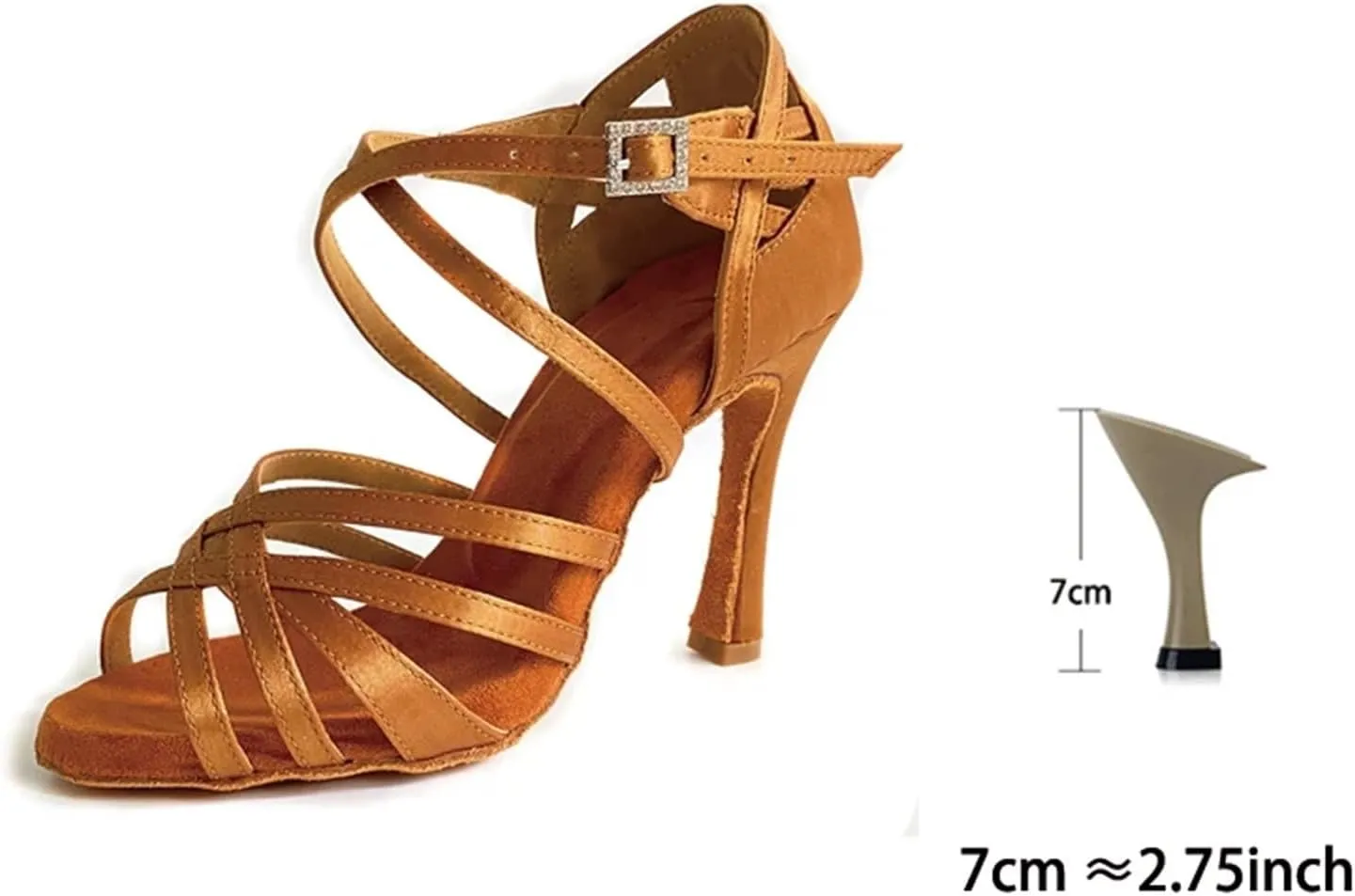 FOEBE Brown Satin Soft Leather Latin Ballroom Dance Shoes Soft Indoor 10cm High Dance Heels