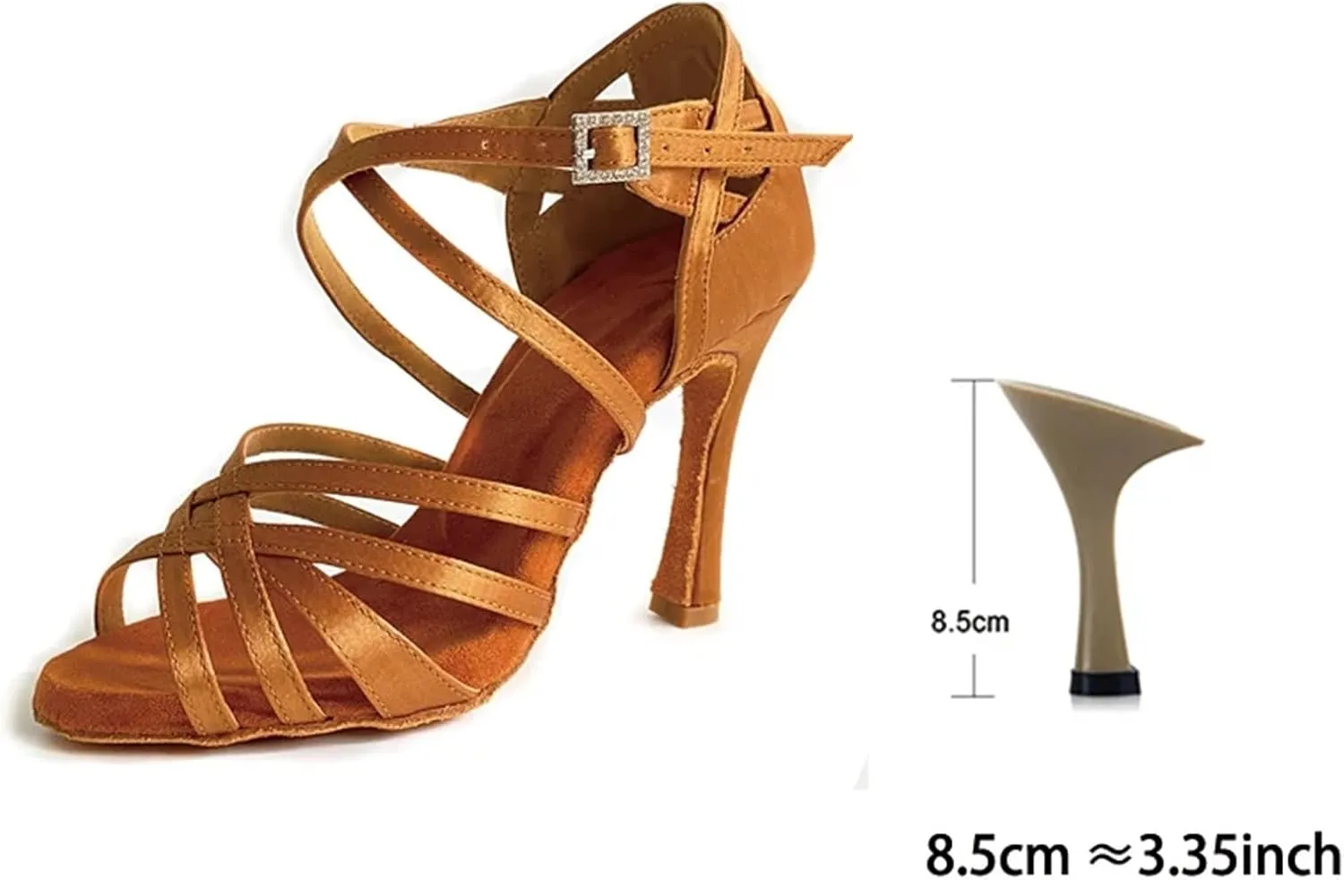 FOEBE Brown Satin Soft Leather Latin Ballroom Dance Shoes Soft Indoor 10cm High Dance Heels