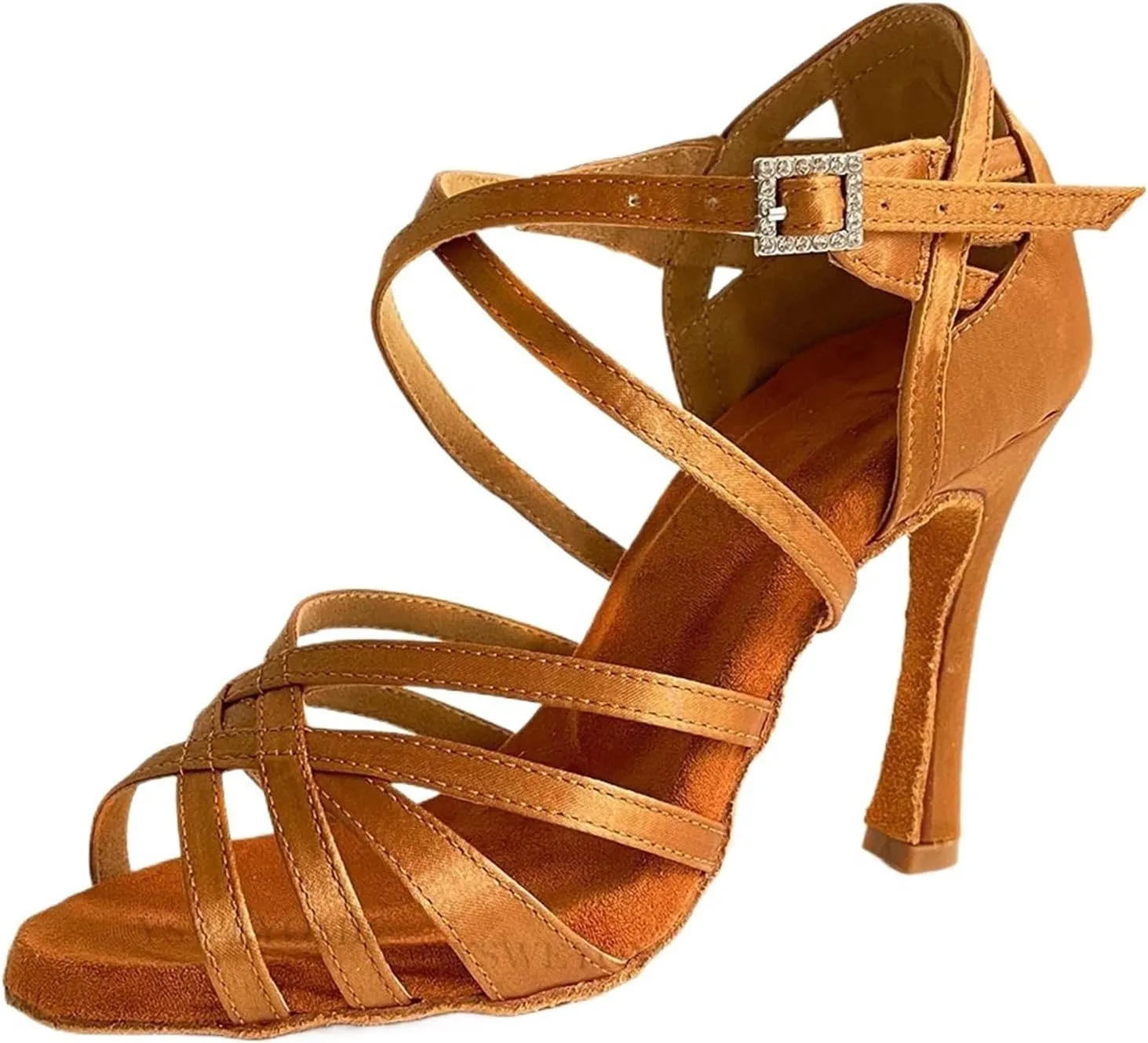 FOEBE Brown Satin Soft Leather Latin Ballroom Dance Shoes Soft Indoor 10cm High Dance Heels