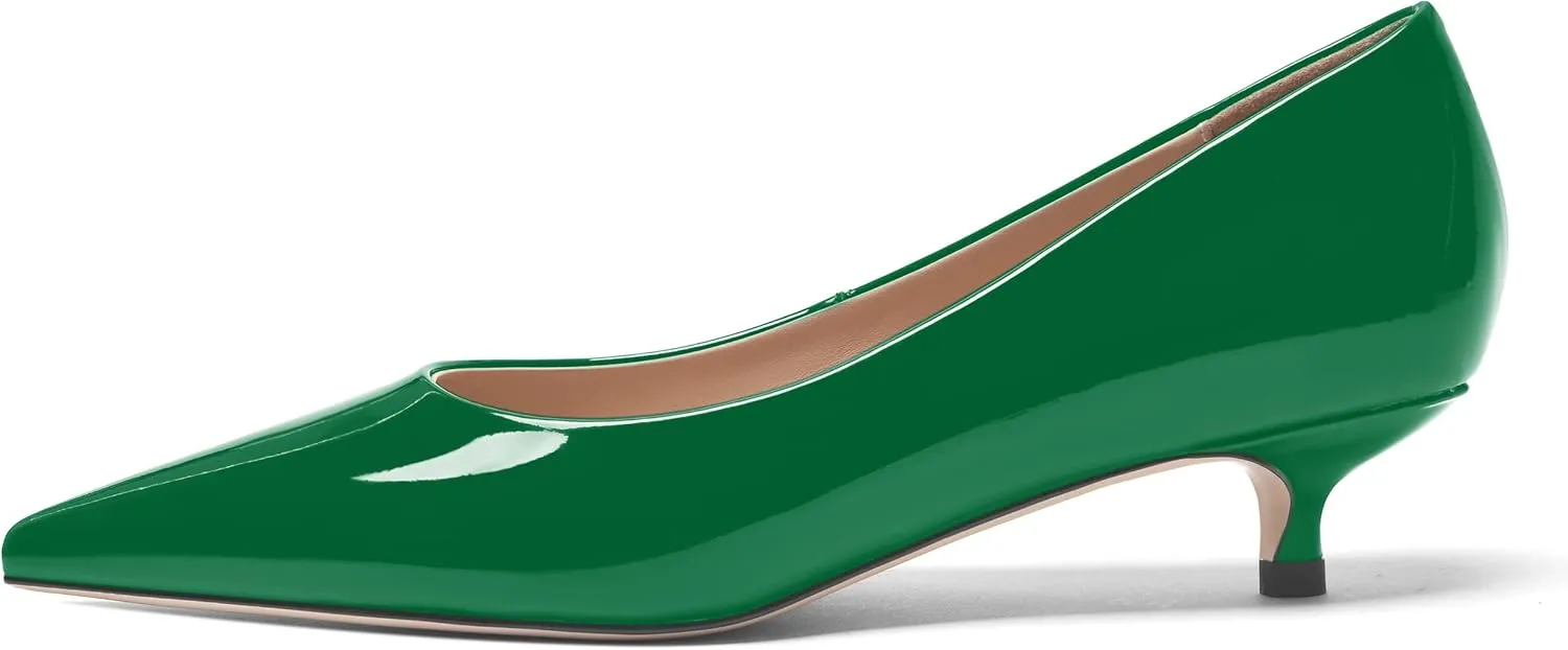 FOGEENA Womens Business Patent Casual Pointed Toe Slip On Kitten Leather Low Heel Pumps Shoes 1.38 Inch