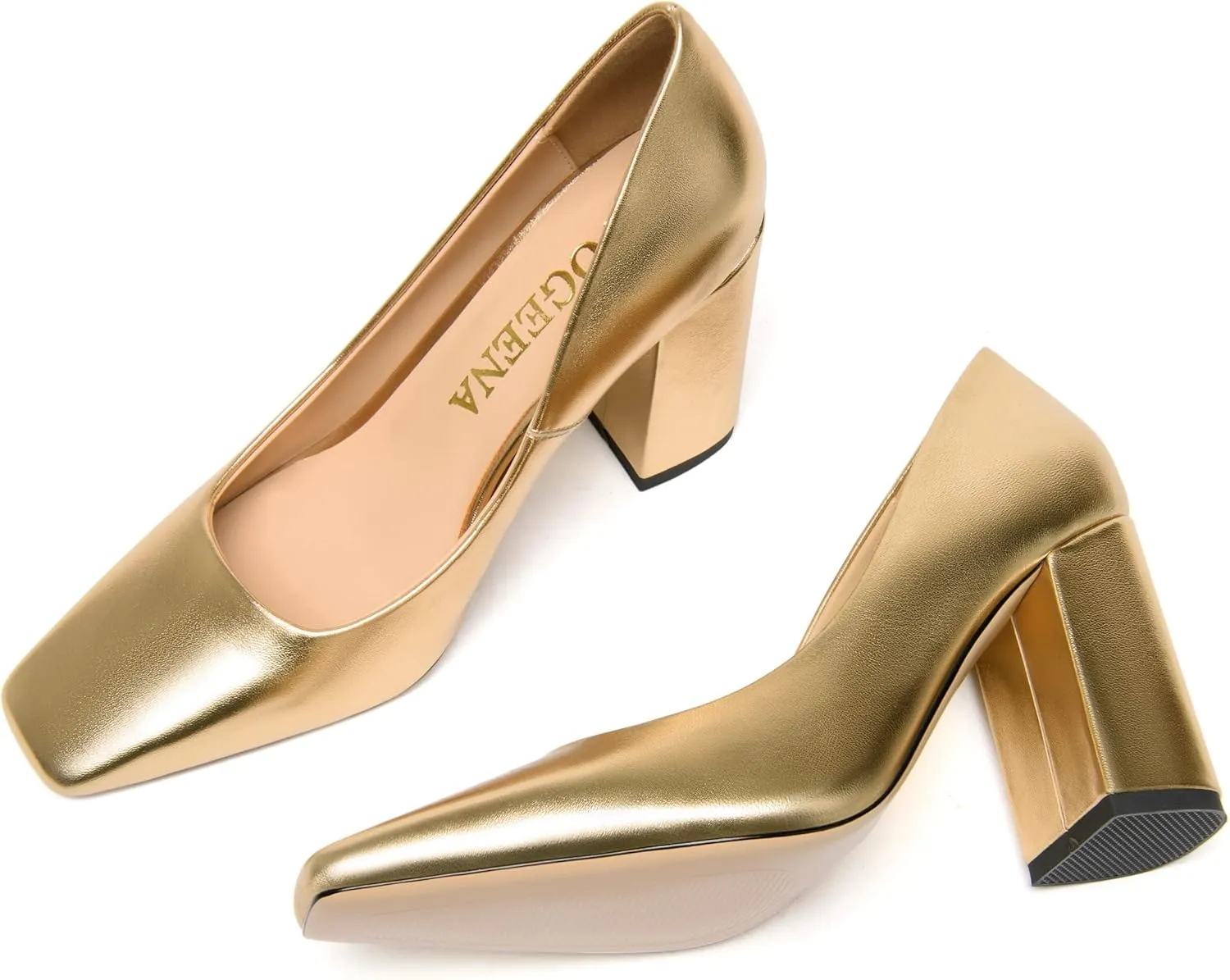 FOGEENA Womens Casual Square Toe Business Slip On Matte Leather Block High Heel Pumps Shoes 3.34 Inch