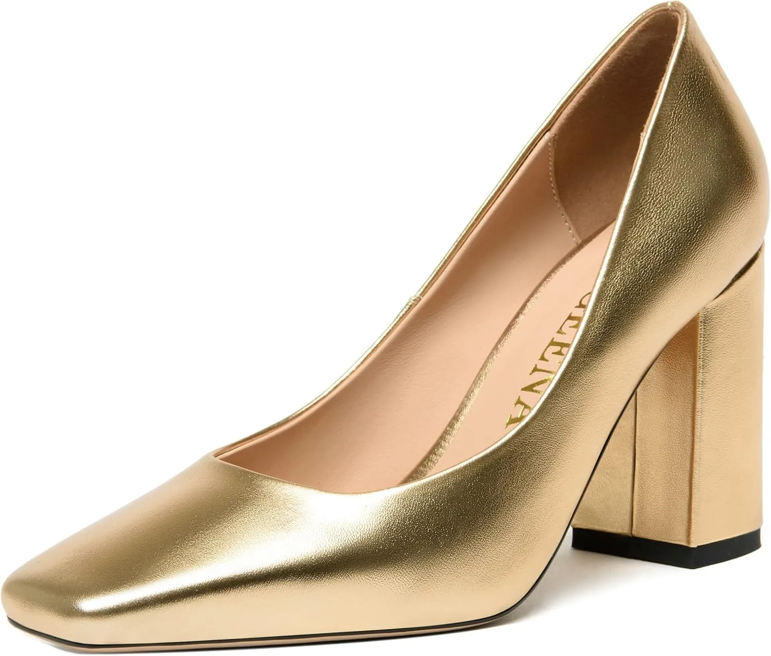 FOGEENA Womens Casual Square Toe Business Slip On Matte Leather Block High Heel Pumps Shoes 3.34 Inch