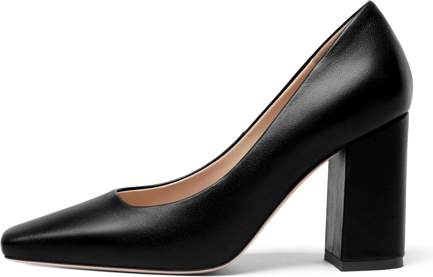 FOGEENA Womens Casual Square Toe Business Slip On Matte Leather Block High Heel Pumps Shoes 3.34 Inch