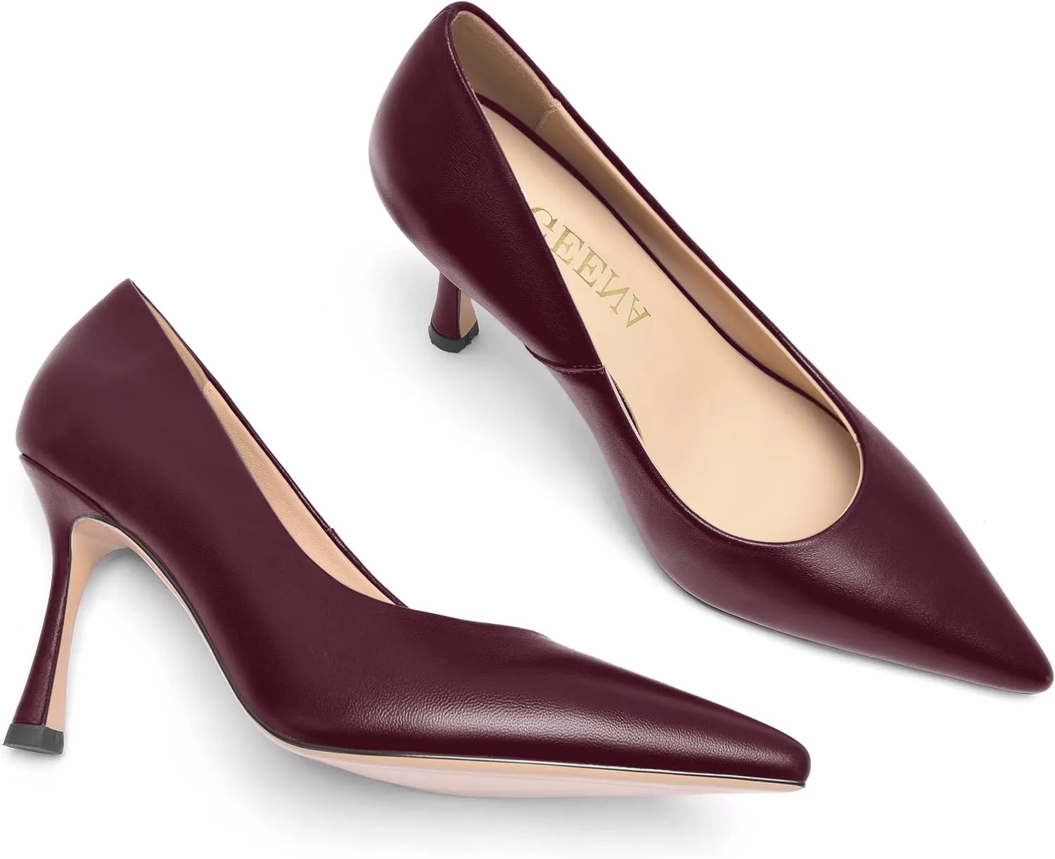 FOGEENA Womens Matte Slip On Pointed Toe Dress Wedding Stiletto Leather High Heel Pumps Shoes 3.14 Inch