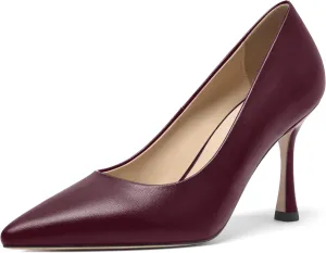 FOGEENA Womens Matte Slip On Pointed Toe Dress Wedding Stiletto Leather High Heel Pumps Shoes 3.14 Inch
