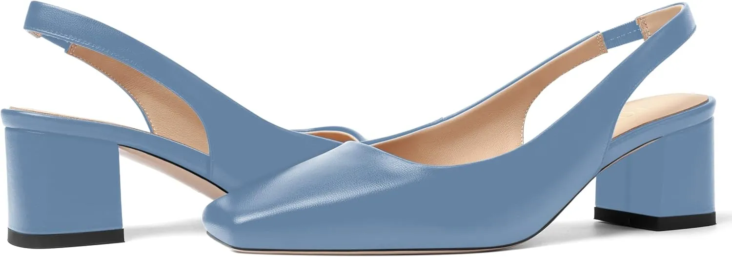 FOGEENA Womens Matte Square Toe Sexy Bridal Slip On Solid Chunky Leather Low Heel Pumps Shoes 2 Inch