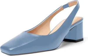 FOGEENA Womens Matte Square Toe Sexy Bridal Slip On Solid Chunky Leather Low Heel Pumps Shoes 2 Inch