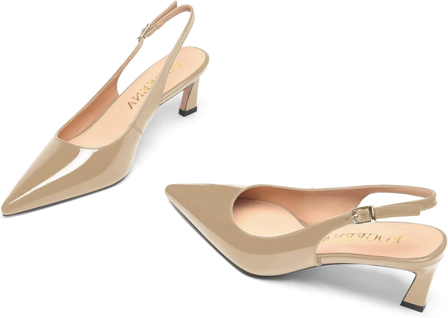 FOGEENA Womens Solid Patent Pointed Toe Dating Ankle Strap Casual Buckle Kitten Leather Low Heel Pumps Shoes 2 Inch