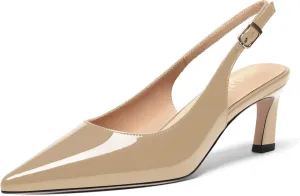 FOGEENA Womens Solid Patent Pointed Toe Dating Ankle Strap Casual Buckle Kitten Leather Low Heel Pumps Shoes 2 Inch