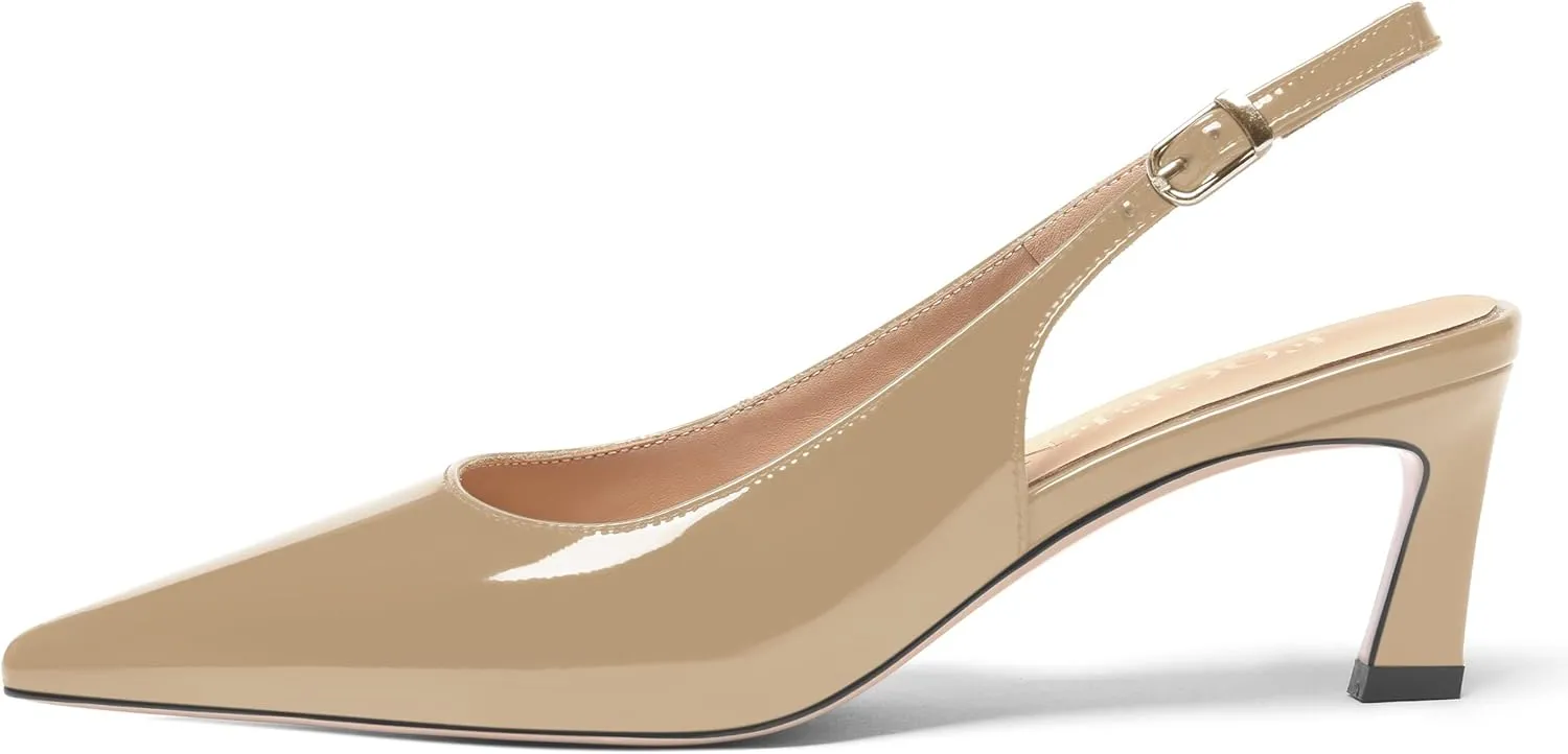 FOGEENA Womens Solid Patent Pointed Toe Dating Ankle Strap Casual Buckle Kitten Leather Low Heel Pumps Shoes 2 Inch