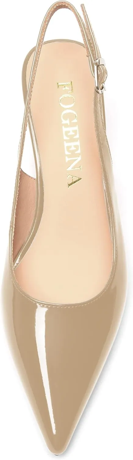 FOGEENA Womens Solid Patent Pointed Toe Dating Ankle Strap Casual Buckle Kitten Leather Low Heel Pumps Shoes 2 Inch