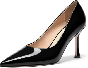 FOGEENA Womens Solid Patent Pointed Toe Sexy Slip On Evening Stiletto Leather High Heel Pumps Shoes 3.14 Inch