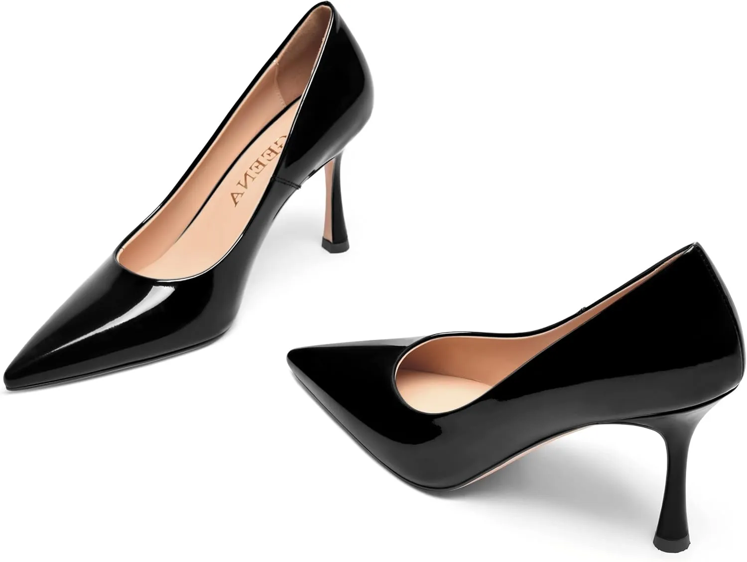 FOGEENA Womens Solid Patent Pointed Toe Sexy Slip On Evening Stiletto Leather High Heel Pumps Shoes 3.14 Inch