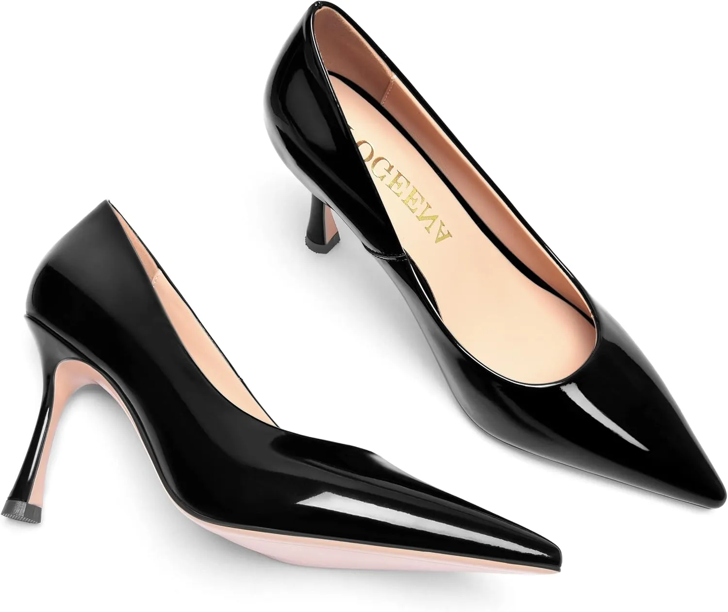 FOGEENA Womens Solid Patent Pointed Toe Sexy Slip On Evening Stiletto Leather High Heel Pumps Shoes 3.14 Inch